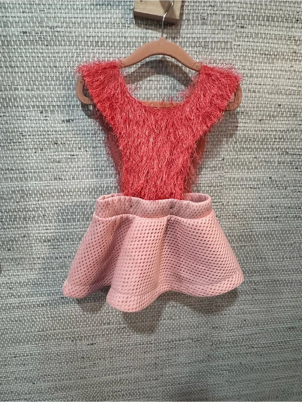 AUW Pink Skirt with Coral Fuzzy Suspenders